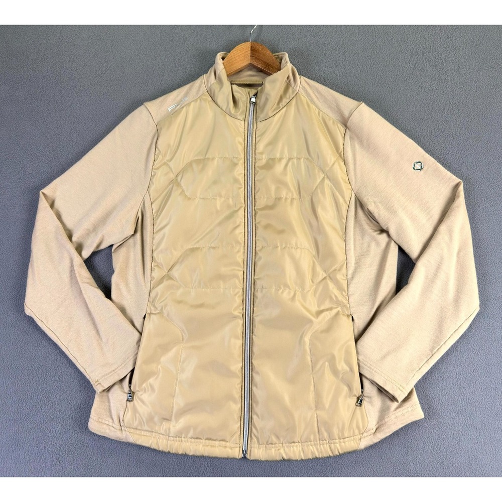RLX Ralph Lauren Jacket Womens Medium Tan Wool Full Zip‎ Hybrid Performance Golf